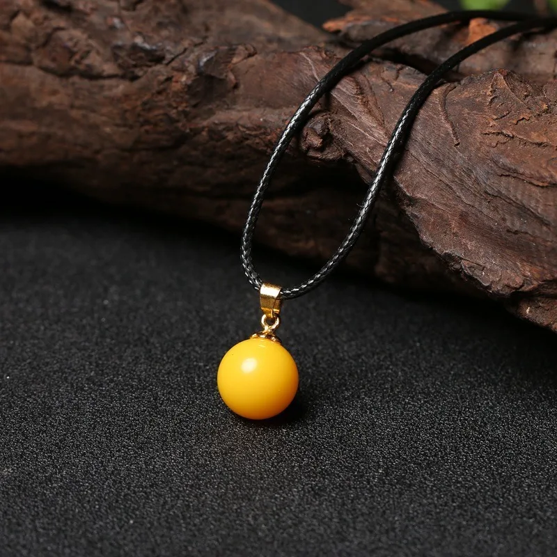 Beeswax Beads Inlaid Pendant Blue Amber Clavicle Chain Women