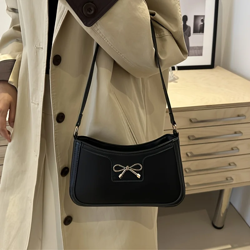 Solid Color Bowknot Shoulder Bag, Elegant Small Square Bag, Suitable for Women Handbags, Zipper Closure,Fashion Underarm Bag, image 5