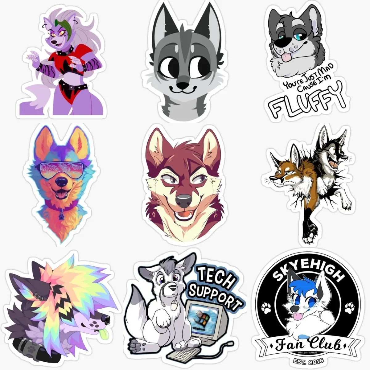 Furry Wolf Creative PVC Waterproof Stickers Accessories for Decorate Fridge Wall Table Car Motorcycle Helmet Camper Bumper Decal