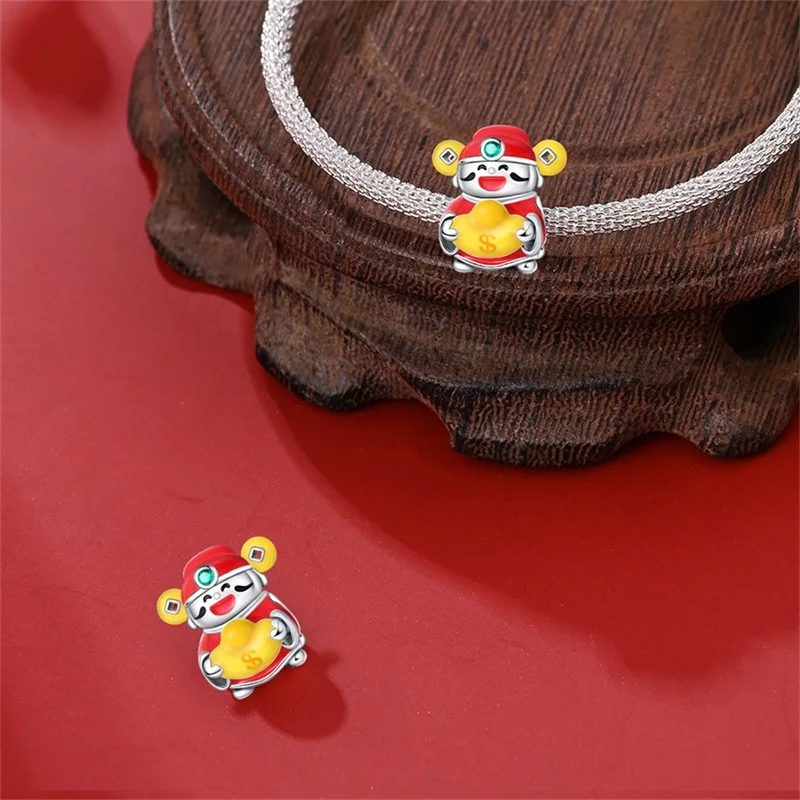 

925 Sterling Silver Cute New Little God Of Wealth Charms Beads For Women Fit Original Bracelet DIY Birthday Party Jewelry Gifts