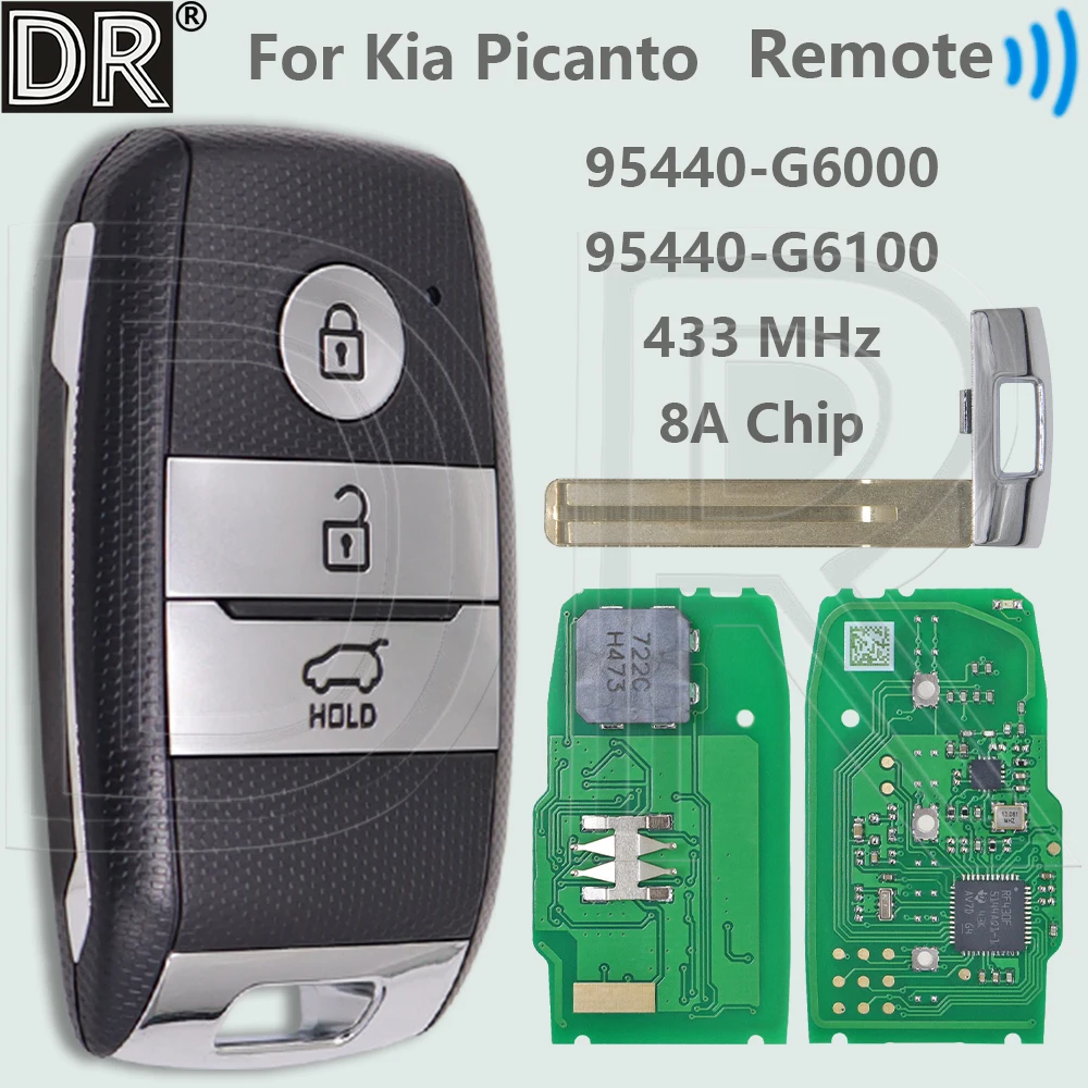 DR 95440-G6000 95440-G6100 8A RF430 Chip 433MHz Proximity Car Remote Control Smart Key For Kia Picanto 2017 2018 2019 2020 2021