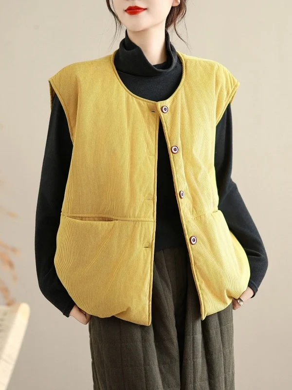 

Women's Vintage Versatile Cotton Vest Jaet 2025 Winter Corduroy Open Cardigan Svel Artistic Commute Sle Thiened