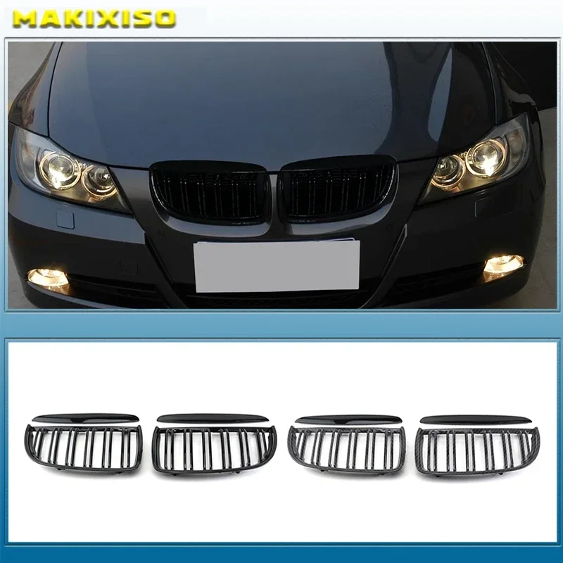Parrilla delantera tipo riñón, color negro brillante M, compatible con BMW Serie 3 E90 E91 2005 - 2008 325xi 320i 325i 325i 328i 330i 335i XDrive