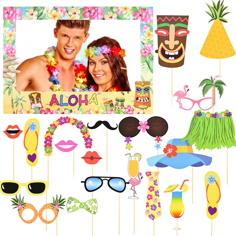 

Hawaiian Photo Booth Props Aloha Frangipani Frame Hawaii Party Decoration Favors Tropical Luau Summer Beach Birthday Photobooth