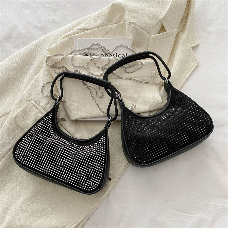 LEFTSIDE Small Cute Design Crossbody Bags for Women 2024 Trend Fashion Rivets Chain Party Handbags and Purses Y2K Shoulder Bag