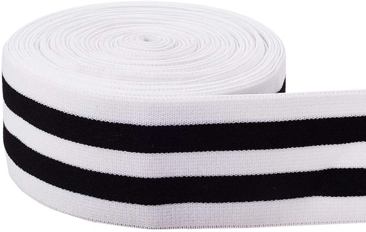 2 inch 5.5 Yards White and Black Striped Elastic Band for Waistband and Sewing Craft Project