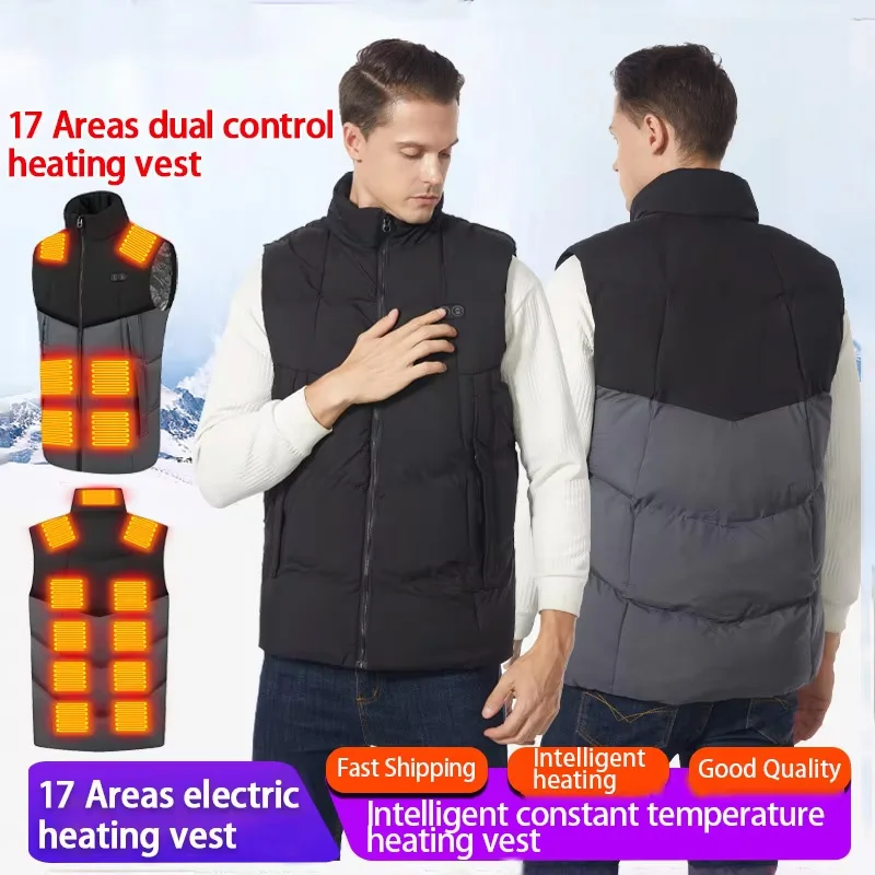 

17Areas Winter Heated Cotton Vest Men USB Electric Self Heating Vest Women Smart Heating Jacket Outdoor Flexible Thermal Clothes