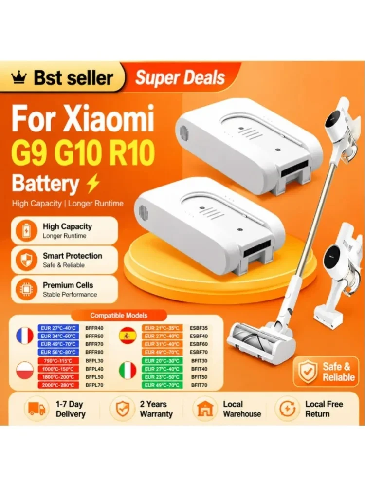 Original 25,2V 5000mAh Wiederaufladbarer Lithium-Ionen-Akku für Xiaomi Mijia Dreame G9 G10 R10 Kabelloser Staubsauger