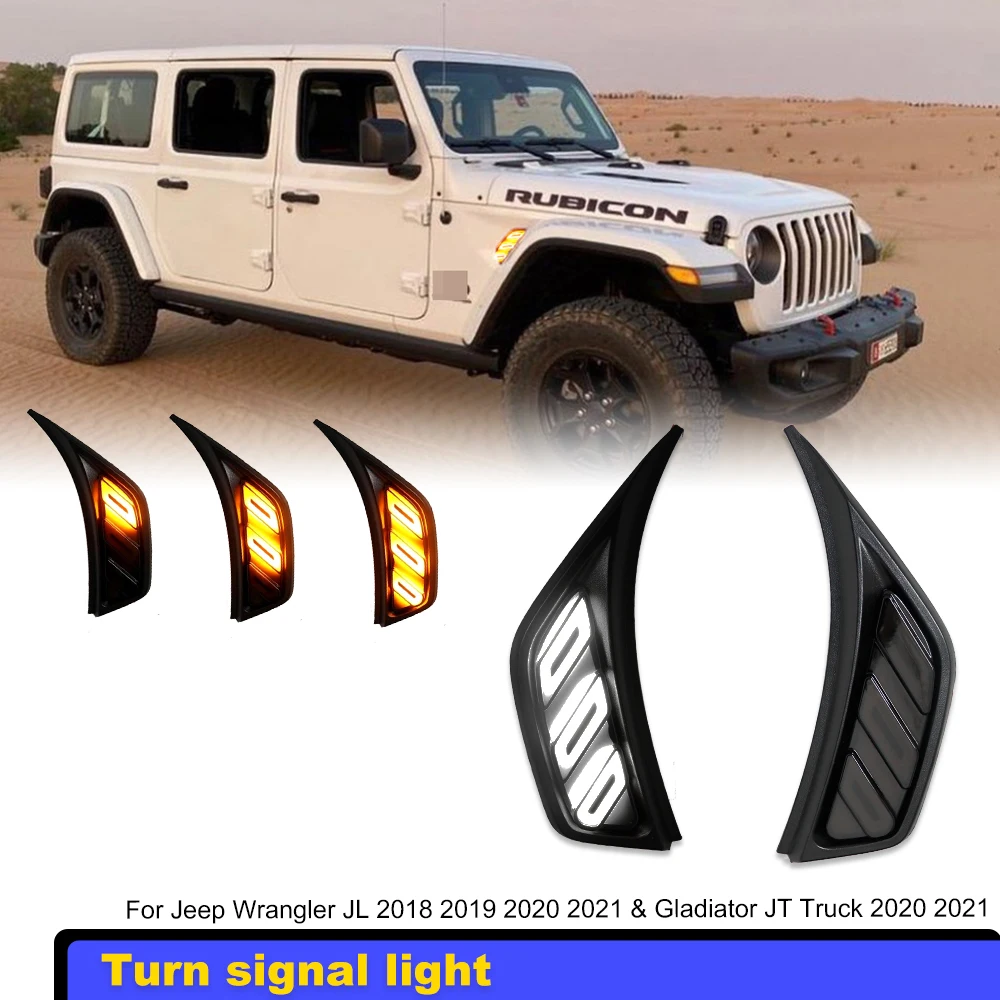 

2 шт. последовательные светодиодные боковые габаритные огни, сигнальные огни Fender DRL для грузовика Jeep Wrangler JL JLU Gladiator JT 2018-2022
