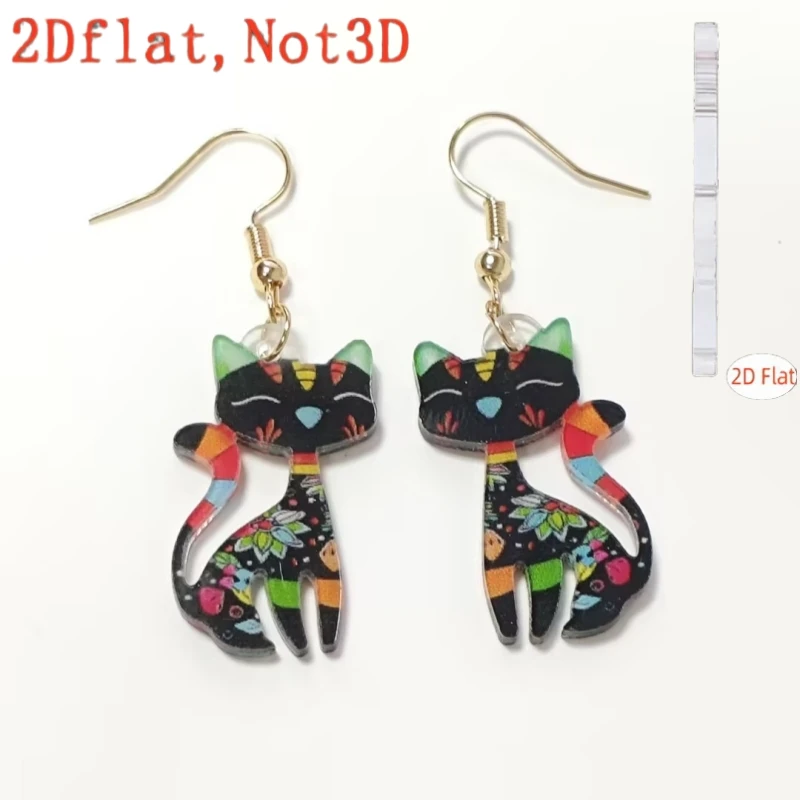 2pcs Cute Cartoon Cat Design Acrylic Pendant Earrings
