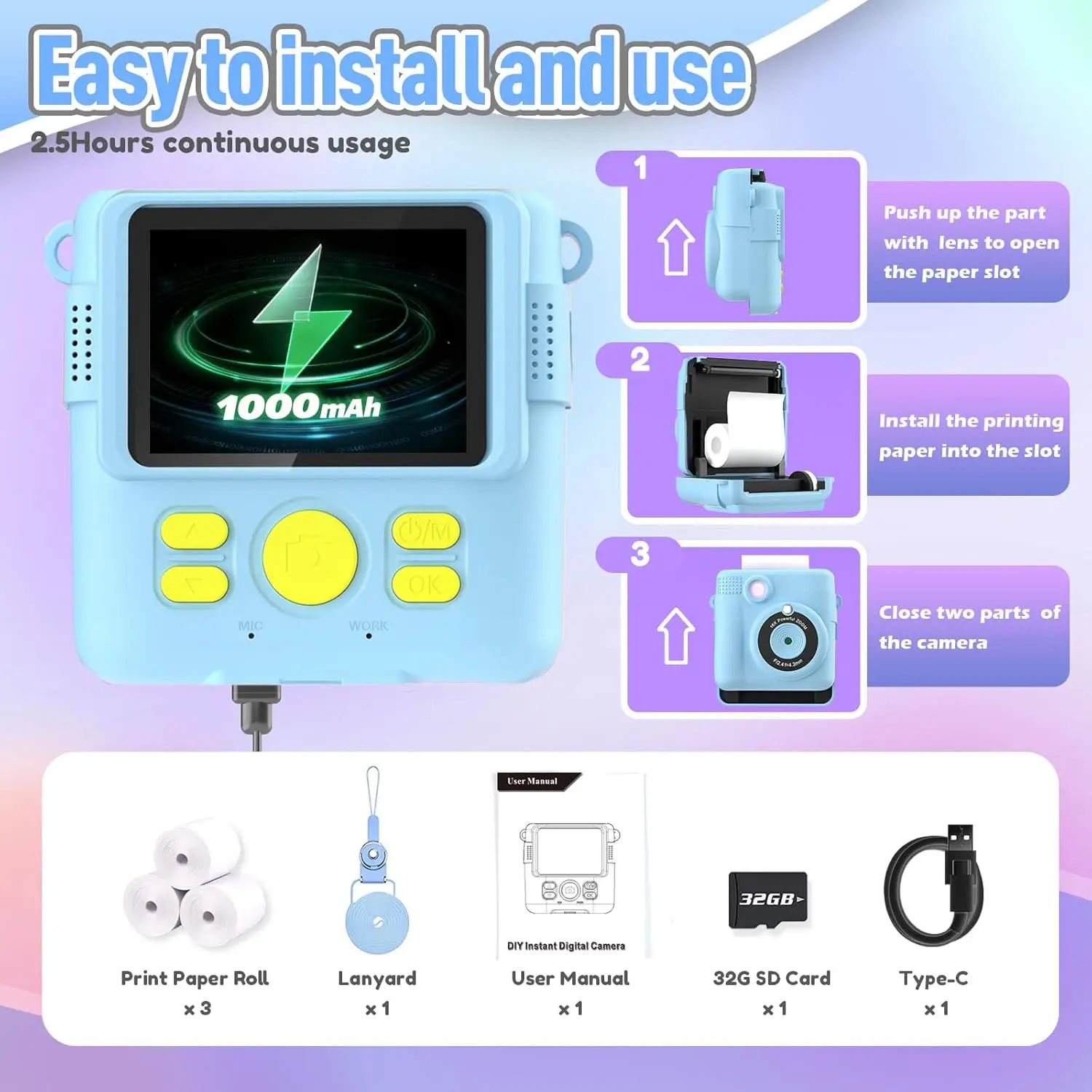 OEM ODM Kids Camera Instant Print Camera 1080P 2.4 Inch Screen Digital Children Video Camcorder Camera