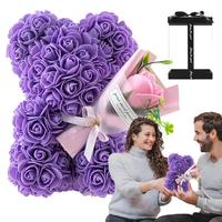 Rose Flower Bear 9.45in Artificial Forever Flower Rose With Clear Box Romantic Gift For Her Handmade Valentine Bear For Home
