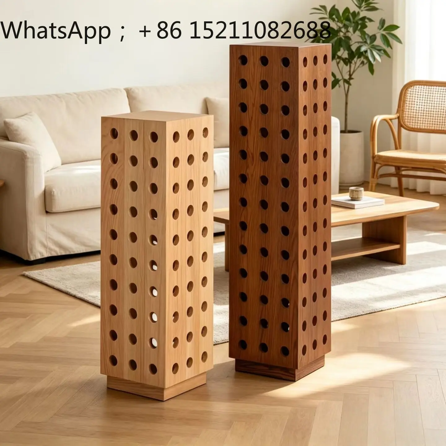 SCY medieval square solid wood flower stand ornament, living room entrance floor hollow flower table, silent wind ash wood booth