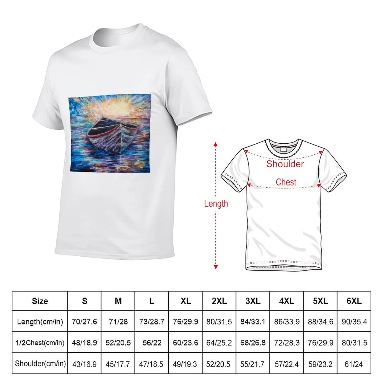 New Wooden Boat at Sunrise: A Seascape in Thick Impasto Texture T-Shirt blank t shirts sports fan t-shirts clothes for men