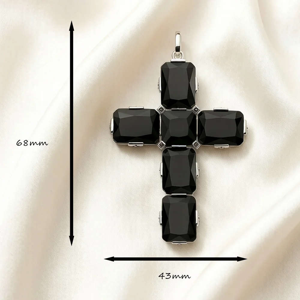 Zeitloser Kreuz-Anhänger mit schwarzem Zirkon, brandneues 925er-Sterlingsilber, Schmuckzubehör, Vitnage-Geschenk für Frauen – Detail 2