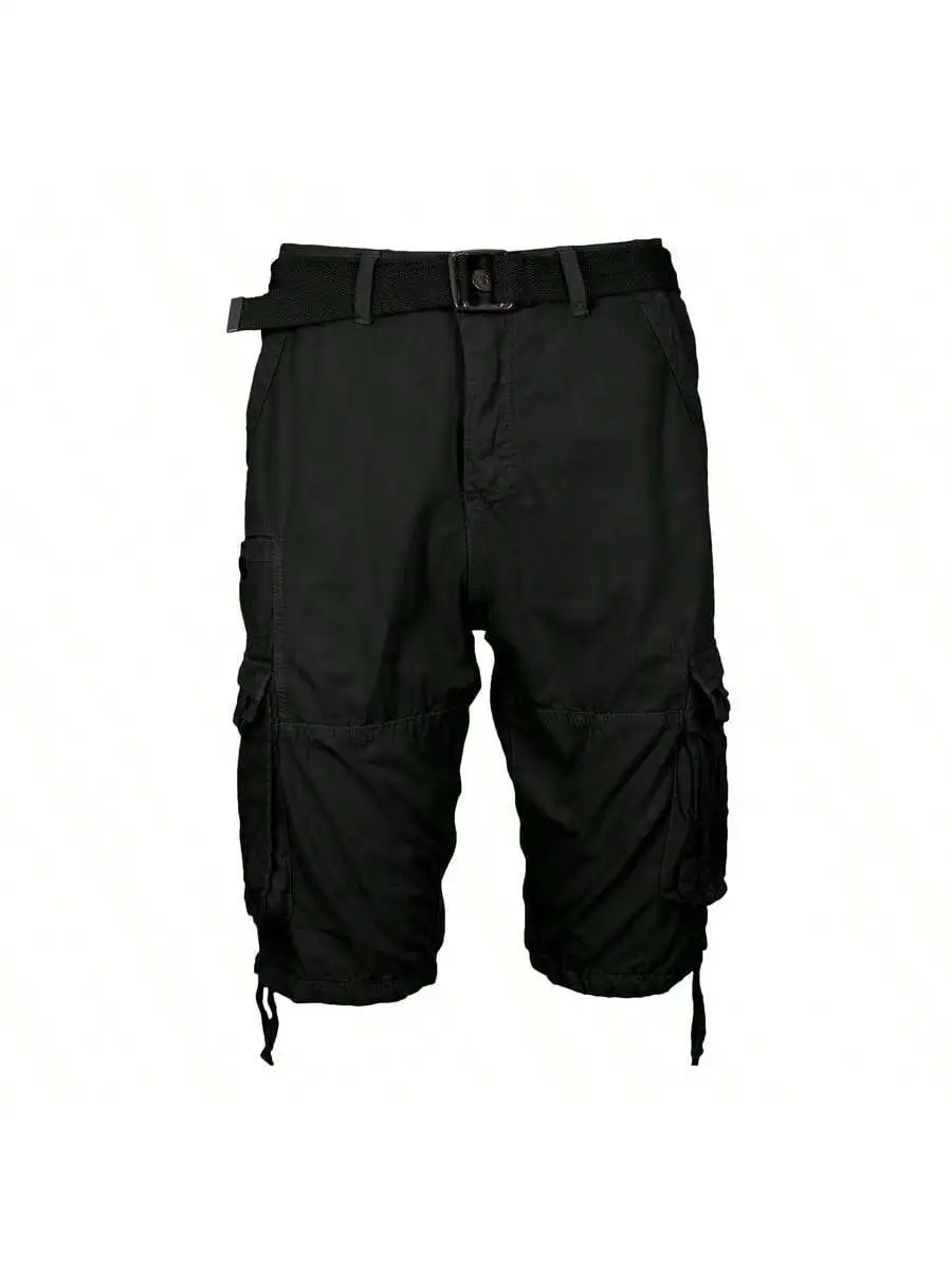 

Mens Cotton Belted Cargo Shorts With Drawstring And Distressed Detail