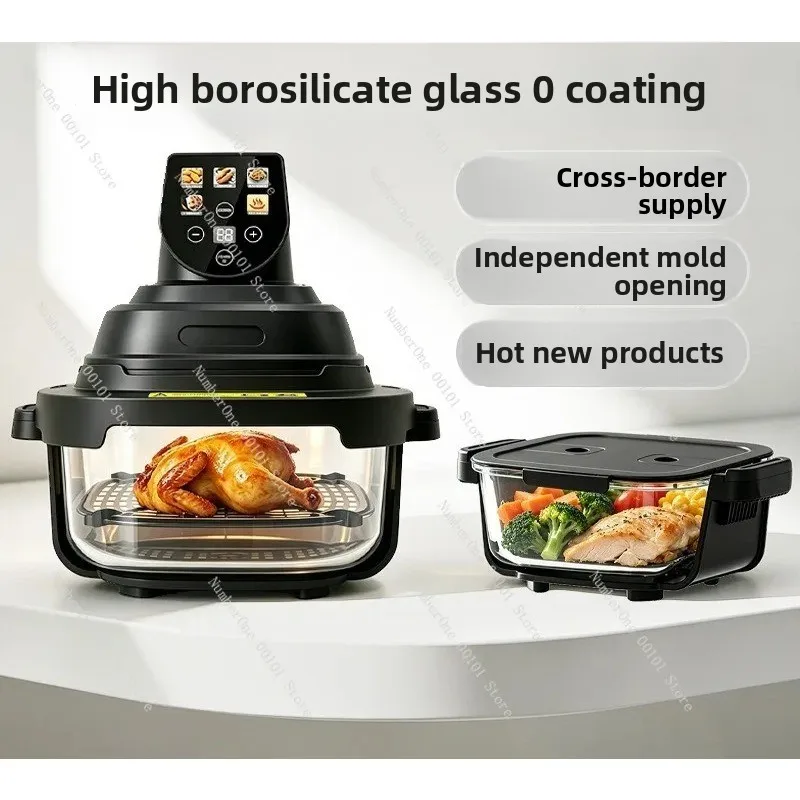 Large Capacity Visible Air Fryer, Dual Basket High Borosilicate Glass, Home Kitchen Oil Free Cooker 360 Degree Heating