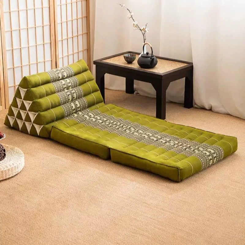 Triangle Backrest Pillow for Sofa, Kapok Filled Tatami Cushion, Handmade Thai Imported Lounge Pad, Patterned Window Sill Mat