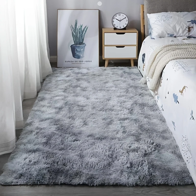 VIKAMA Soft Shaggy Gray Tie Dye Area Rug Non Slip Fluffy Plush Floor Carpet for Bedroom Living Room Nursery Home Decor Rug