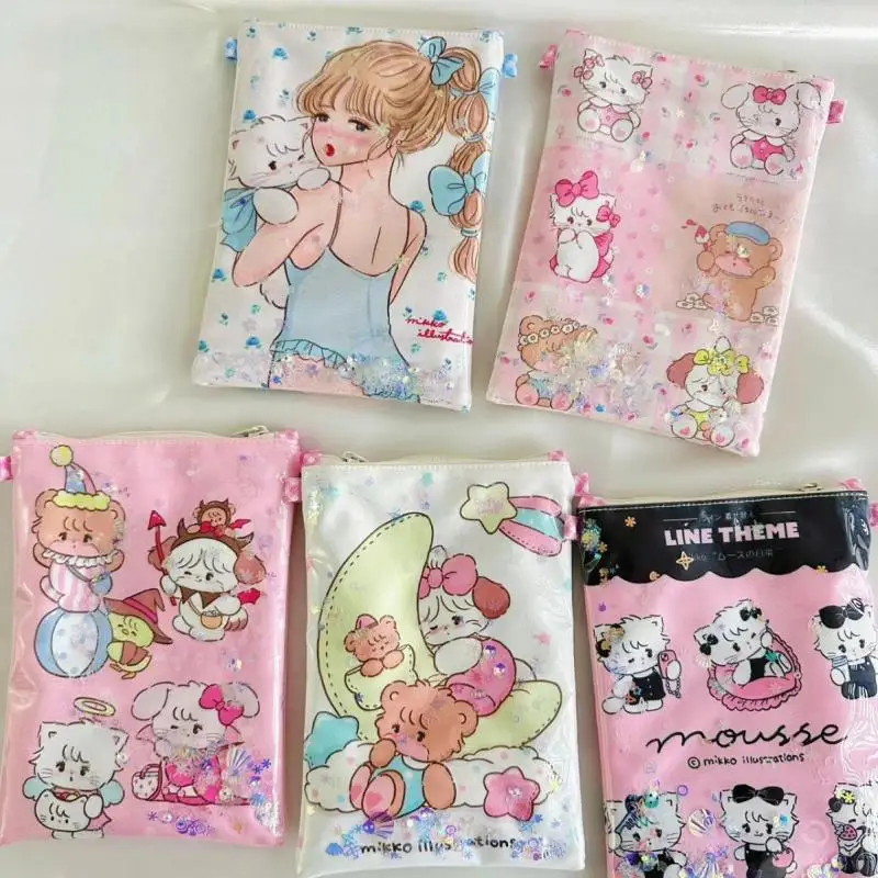 Kawaii Mikko Storage Bag Cammy Latte Mousse Souffle Printed Cotton Sequin Quicksand Bag Messenger Bag Coin Purse Gift For Girls