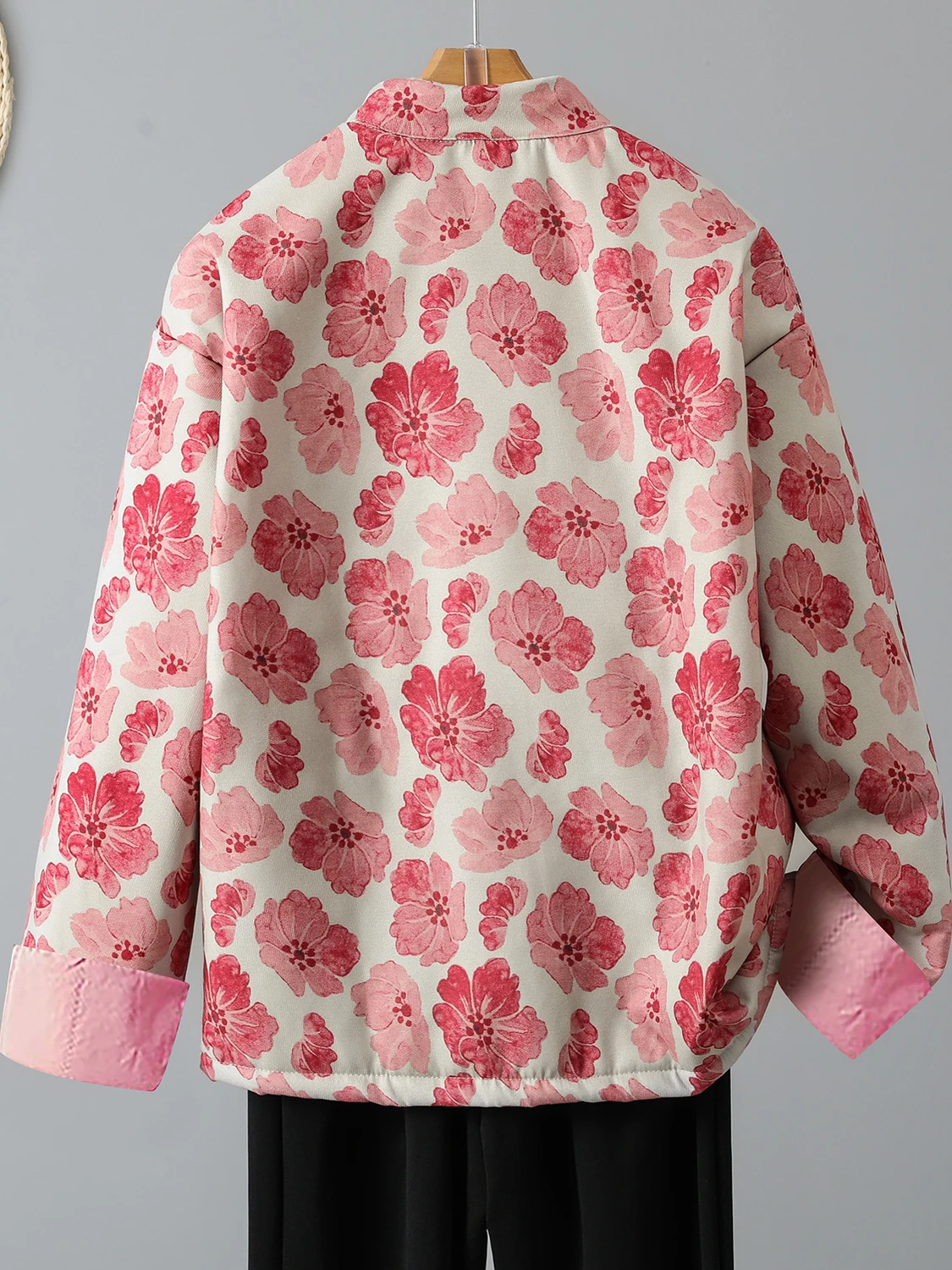 

New Chinese Sle Women's Jaet Pink Cotton Outerwear Autumn Winter Thiened Retro Commute Loose Fit round Ne Coat