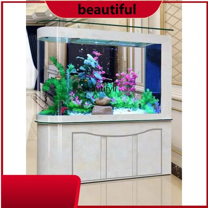 Fish Tank Living Room Partition Bottom Filter Mute Landscaping Full Set Aquarium Solid Wood Change Water  H
