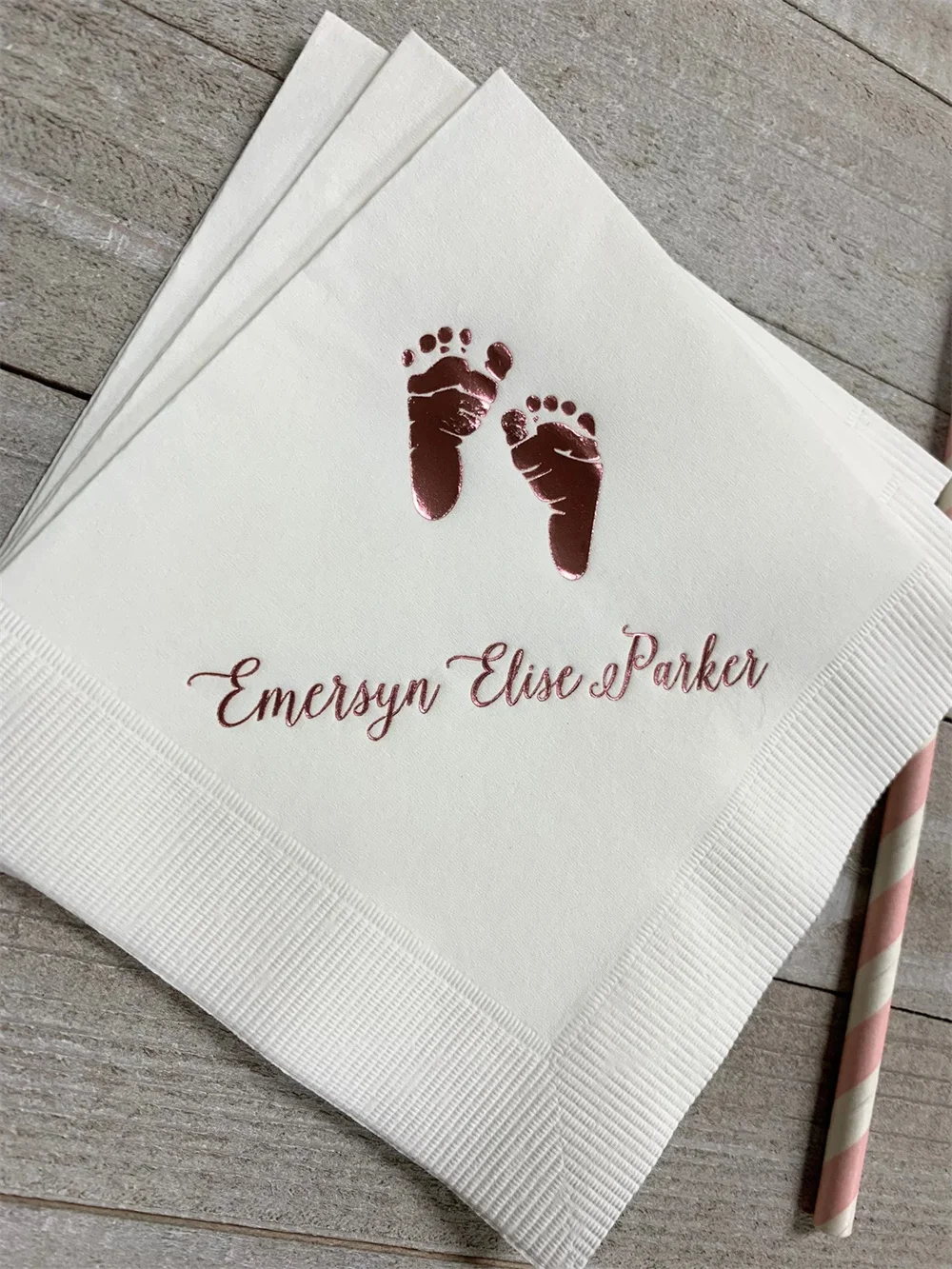 

50PCS Personalized Napkins Beverage & Luncheon Size Available Napkins Baby Shower Custom Monogram Baby Feet Footprints