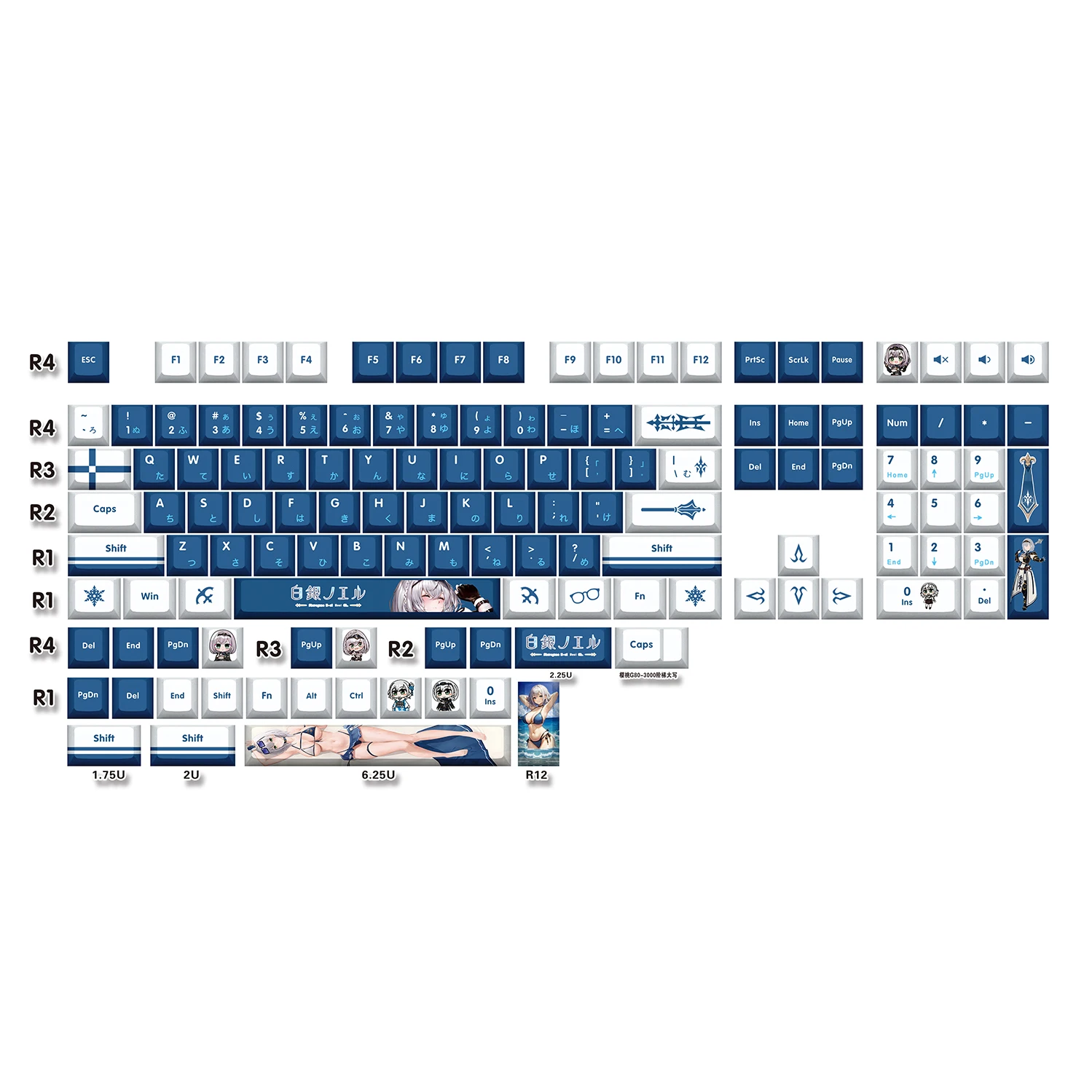 Shirogane Noel 132 Key Cap Vtuber Hololive Key Cover PBT DYE Sublimation Cherry MX Cross Axis Switch Keycap Mechanical Keyboard