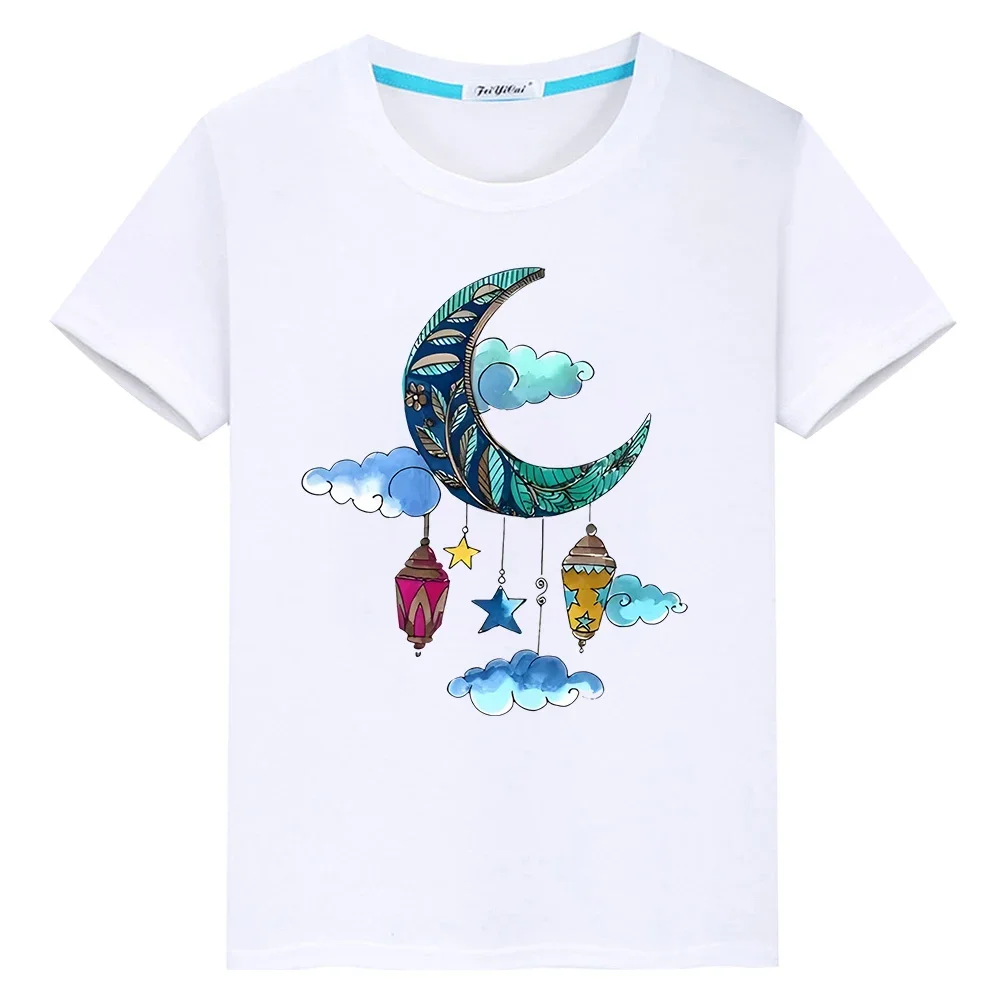 Happy Ramadan Mubarak Islamic Muslim Outfit Tops Boy Girl T-shirt Eid Ramadan Print Kids T Shirt Short y2k clothes Holiday gift