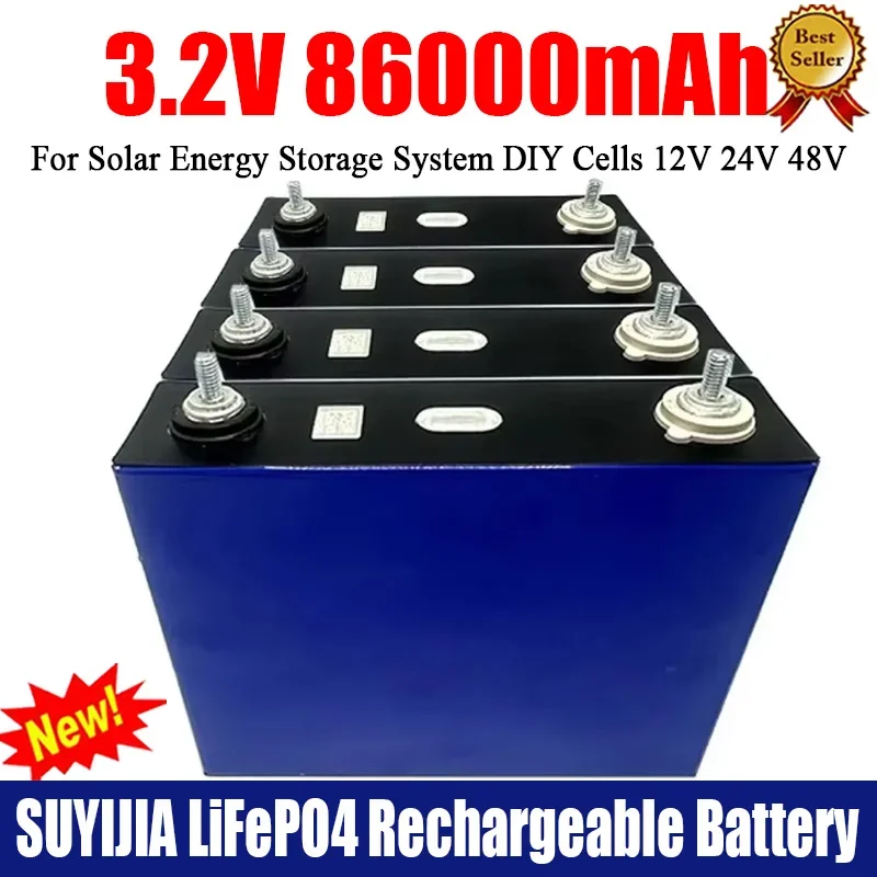 SUYIJIA Grade A Lifepo4 Battery 3.2V 86AH DIY Cells 12V 24V 48V Lithium Iron Phosphate Battery for Solar Energy Storage System