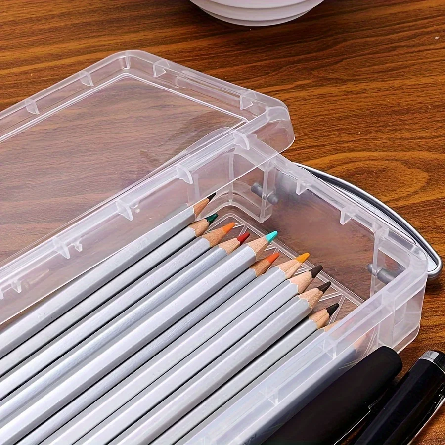 (3 Pcs Black Transparent) Large Capacity Pencil Case, Office Supplies Storage Box, Paintbrush & Pencil Storage Box, Watercolour