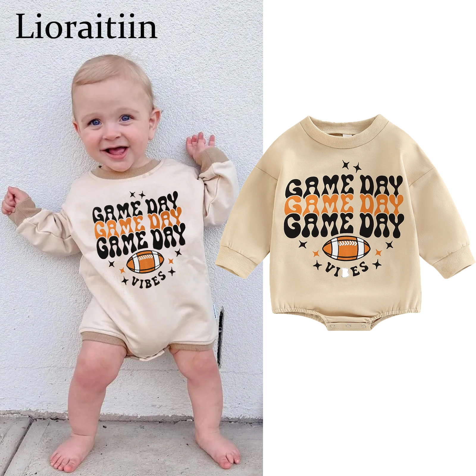 2022-09-02 Lioraitiin 0-18M Infant Baby Girls Boys Bodysuit Rugby Letter Print Long Sleeve Jumpsuits Spring Autumn Bodysuits