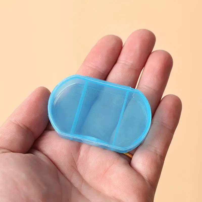 Mini Portable Plastic 3 Grids Pill Storage Box Assorted Colors Compact Design For Travel Daily Use