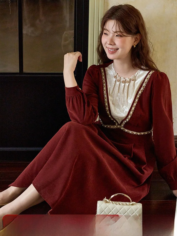 

Elegant plus Size Women's Dress Court Style Slimming Dress Autumn Season Casual Long Sleeve A-Line Skirt Polyester Fiber