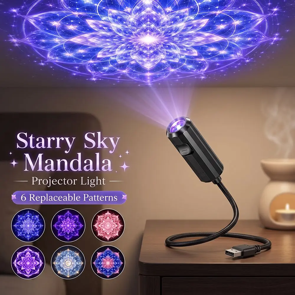 360 Degree Rotating Dreamy Starry Sky Projector USB Powered Flexible Neck Replacement Lamp Strip Interchangeable Slides