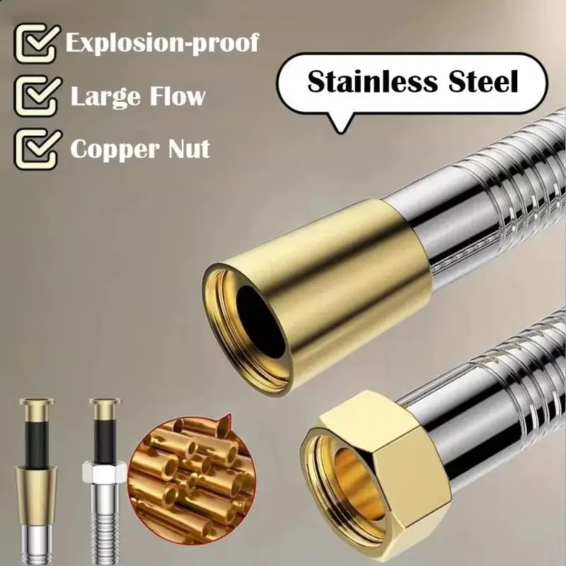 High-pressure Shower Hose; Delivers High Water Flow; Made Of 304 Stainless Steel With Thickened Hose Walls.