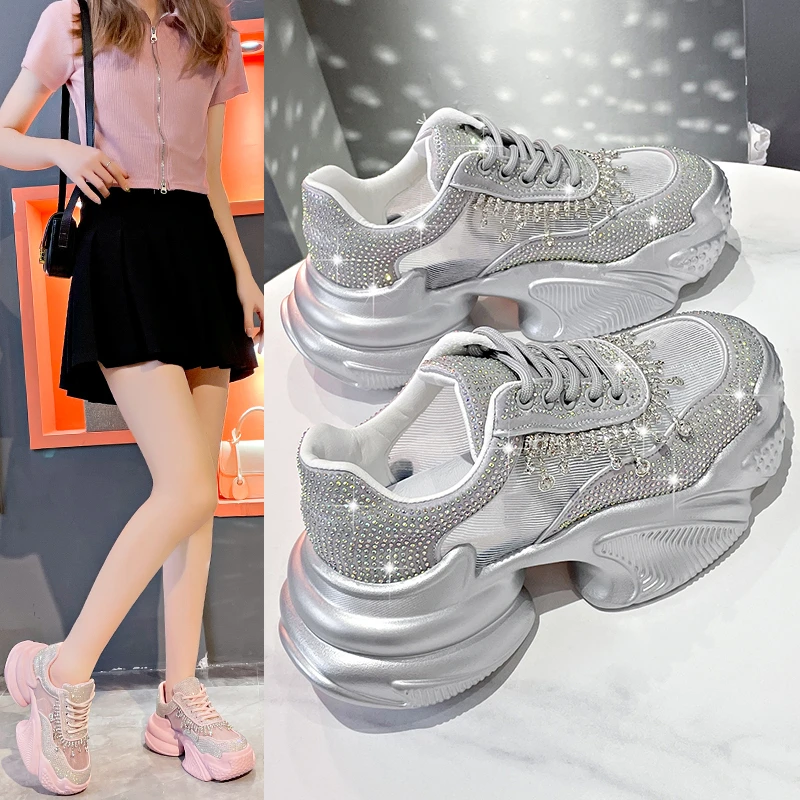 

Summer Fashion Women's Sneakers Luxury Shining Women's Casual Shoes Diamond Breathable Designer Platform Shoes Zapatos Mujer
