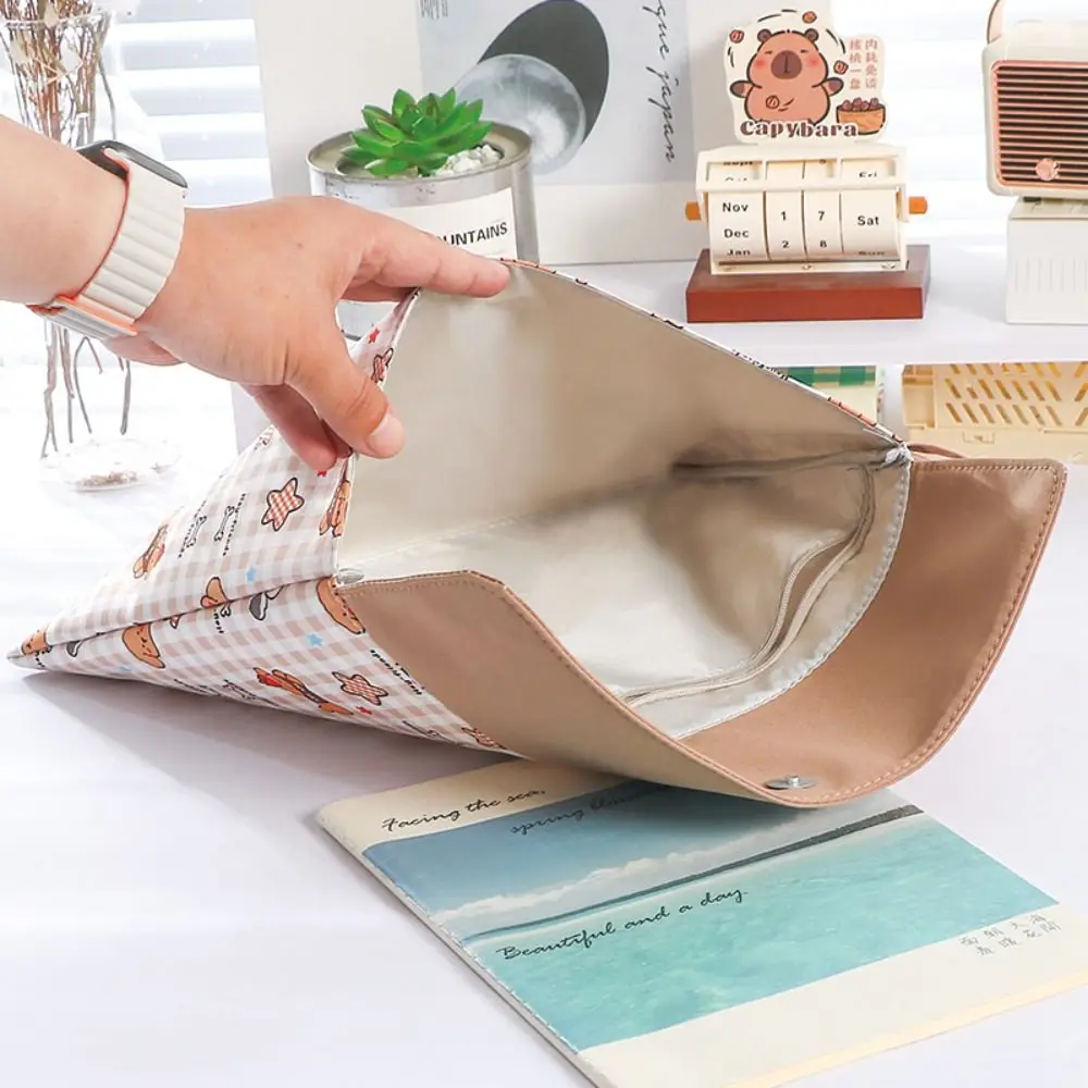 Plaid Puppy A4 File Folder Snap Button Handheld Tutoring Bag Washable Large Capacity Document Folder School Office