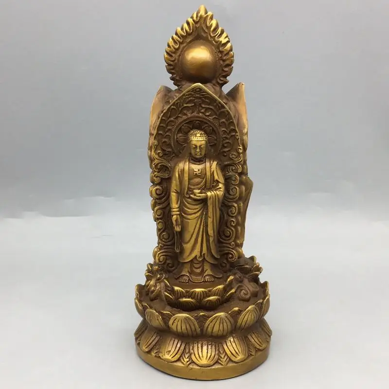 Antique handicrafts vintage bronze ware collection brass three sided Guanyin home desktop decoration