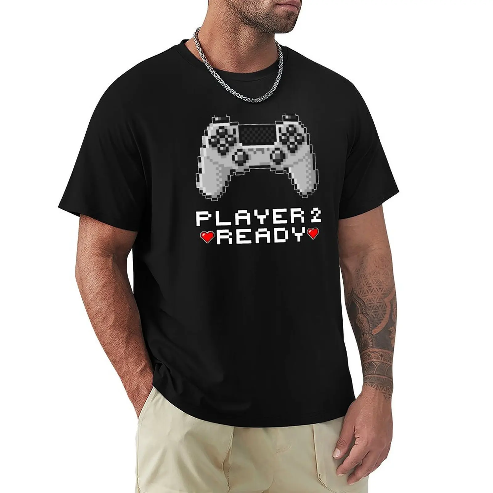 Player 2 Ready, Valentines Gaming Couples T-Shirt Athletic Fit Sports Short Sleeve Top