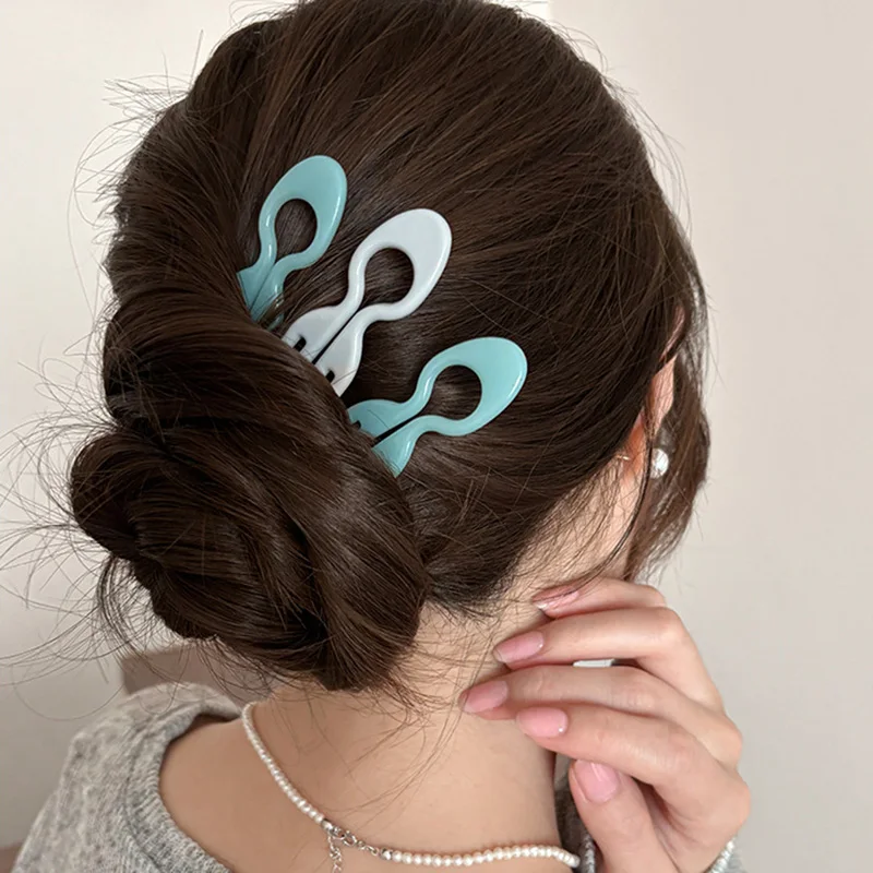 Girls U-shaped Wavy Hair Clip Women Updo Versatile Interposing Comb 9cm Retro Solid Headwear Simple Hairpin Hair Accessories