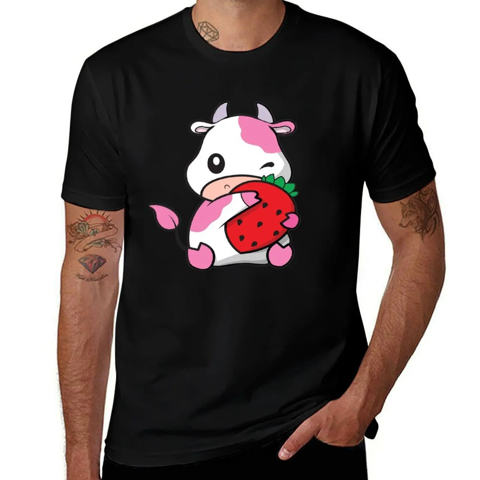 

Strawberry Cow T-Shirt black cotton t-shirt plain for man package man t shirt summer t shirt custom print T-Shirt