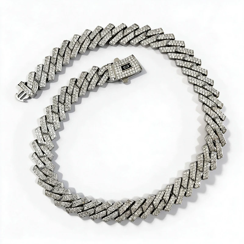 Hip Hop 5A+ CZ Stone Bling Ice Out Rhombus Cuban Link Chain Necklace for Men Rapper Jewelry Gold Silver Color Drop Shipping