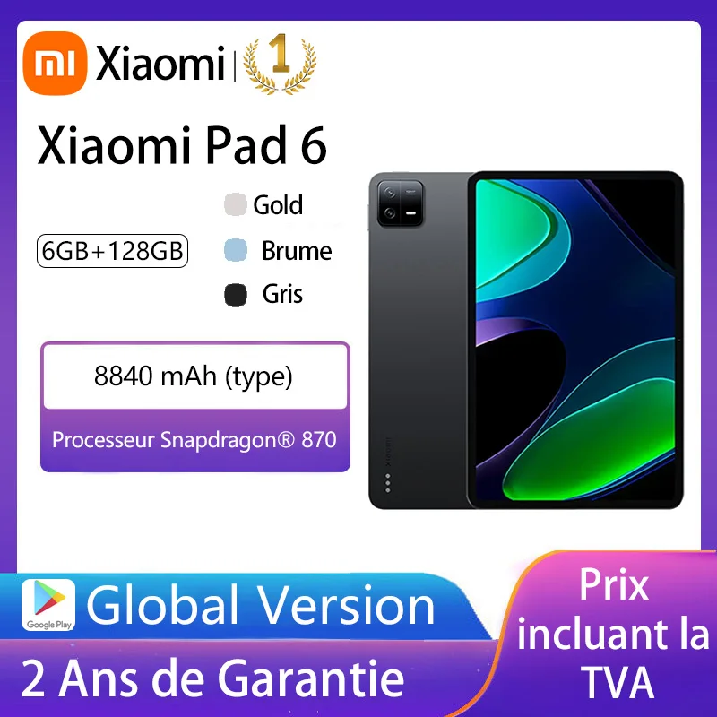 Xiaomi Pad 6 tablet, Qualcomm®Snapdragon 870, pantalla de 11 pulgadas,  6GB/128GB，144Hz,8840 mAh, carga de 33W, Dolby Vision,4 altavoces, WIFI,