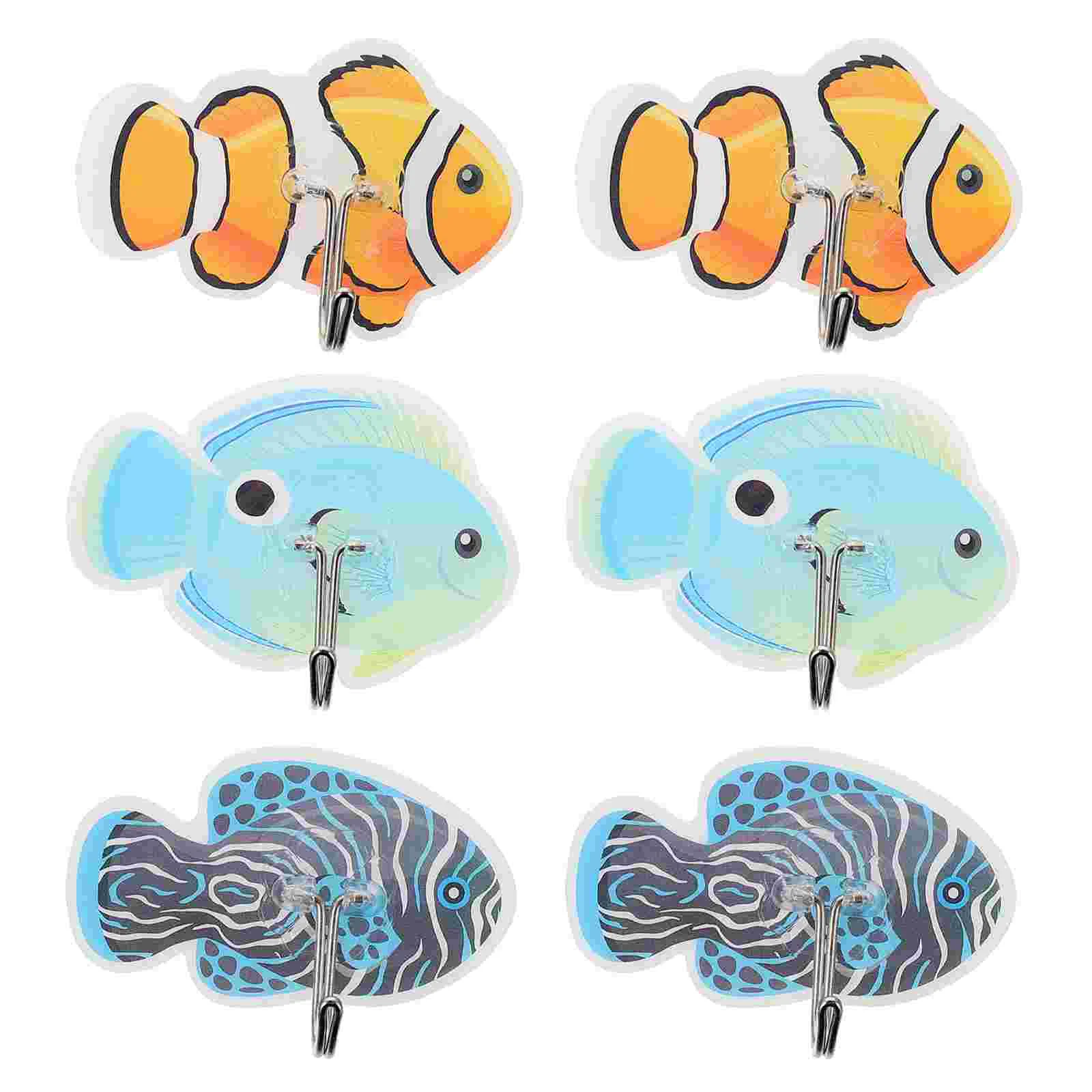 6 Pcs Ocean Fish Hook Key Holder Clothes Rack Heavy Duty Decoration Cartoon Keychain Shaped Reusable Hanging Household