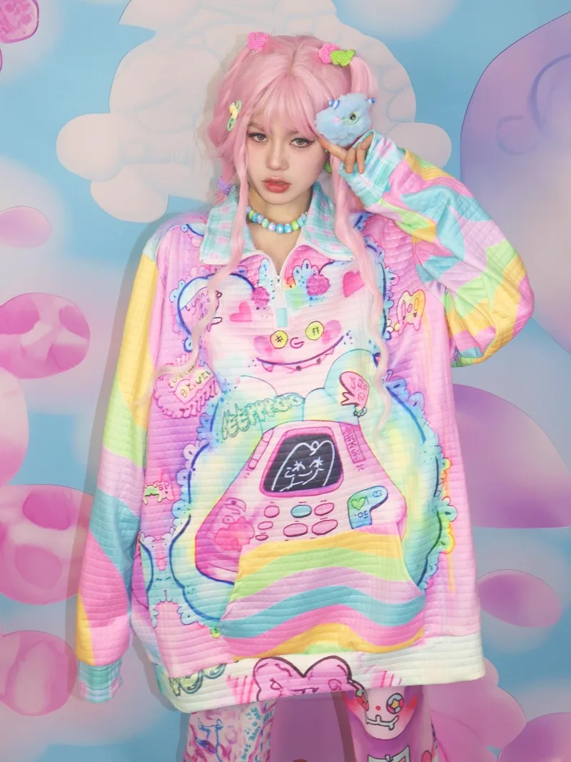 Original Design Sense Spring and Autumn Original Style Cute Girl Sense Dopamine Wear Sweater Zipper Jacket Soft For Girl