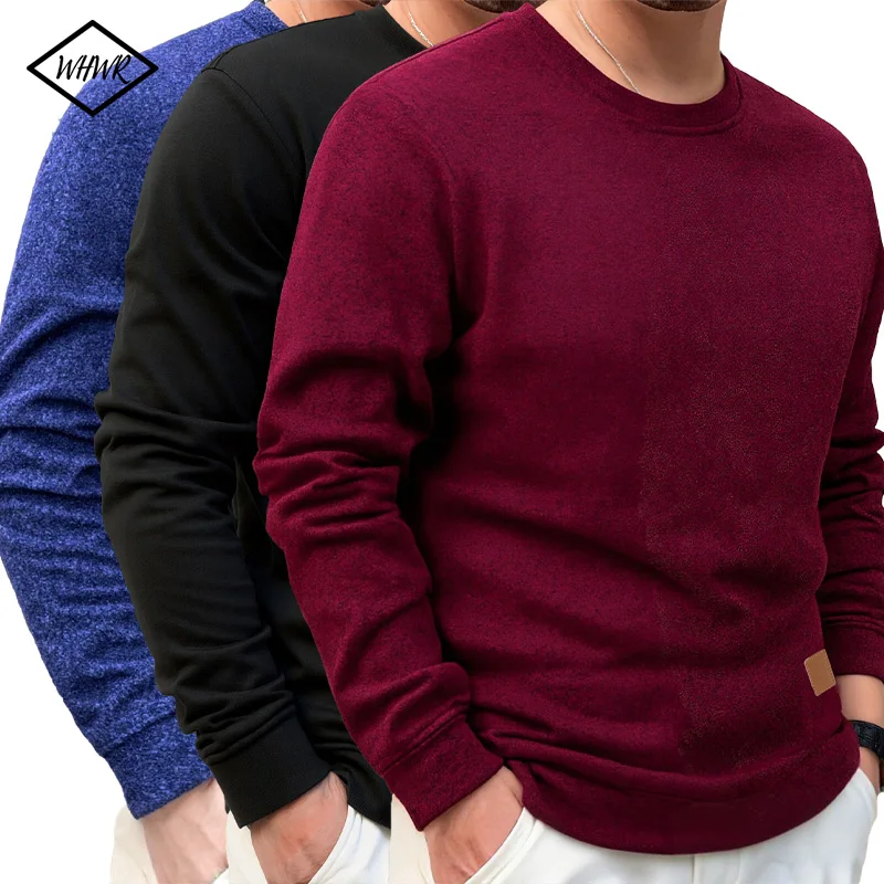 

Мужская флисовая толстовка с круглым вырезом на весну-осень, теплая, повседневная, свободного кроя, однотонная, спортивная, с длинными рукавами