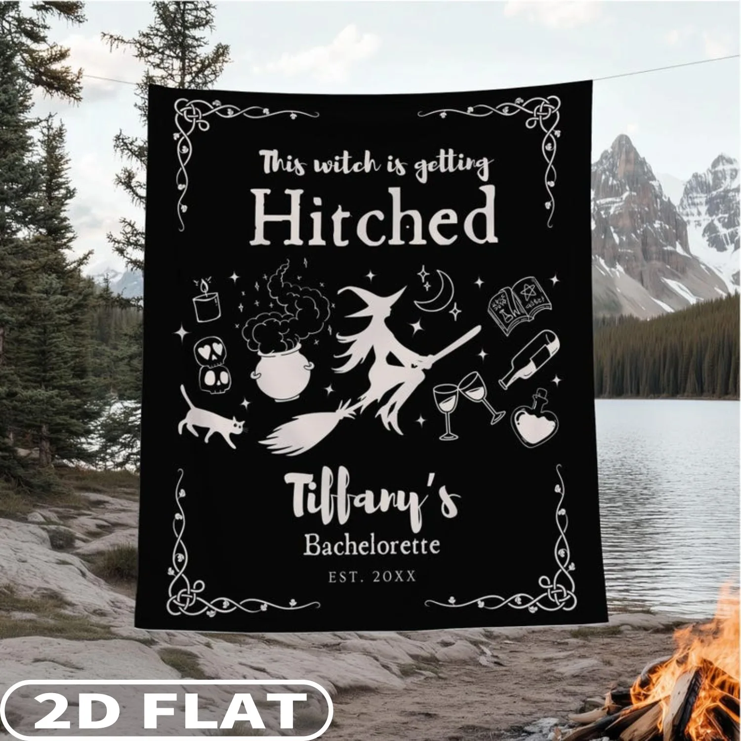 

1pc Custom Witch Bridal banner, Polyester Halloween Bachelorette Party Tapestry, Black Gothic Engagement Party Banner