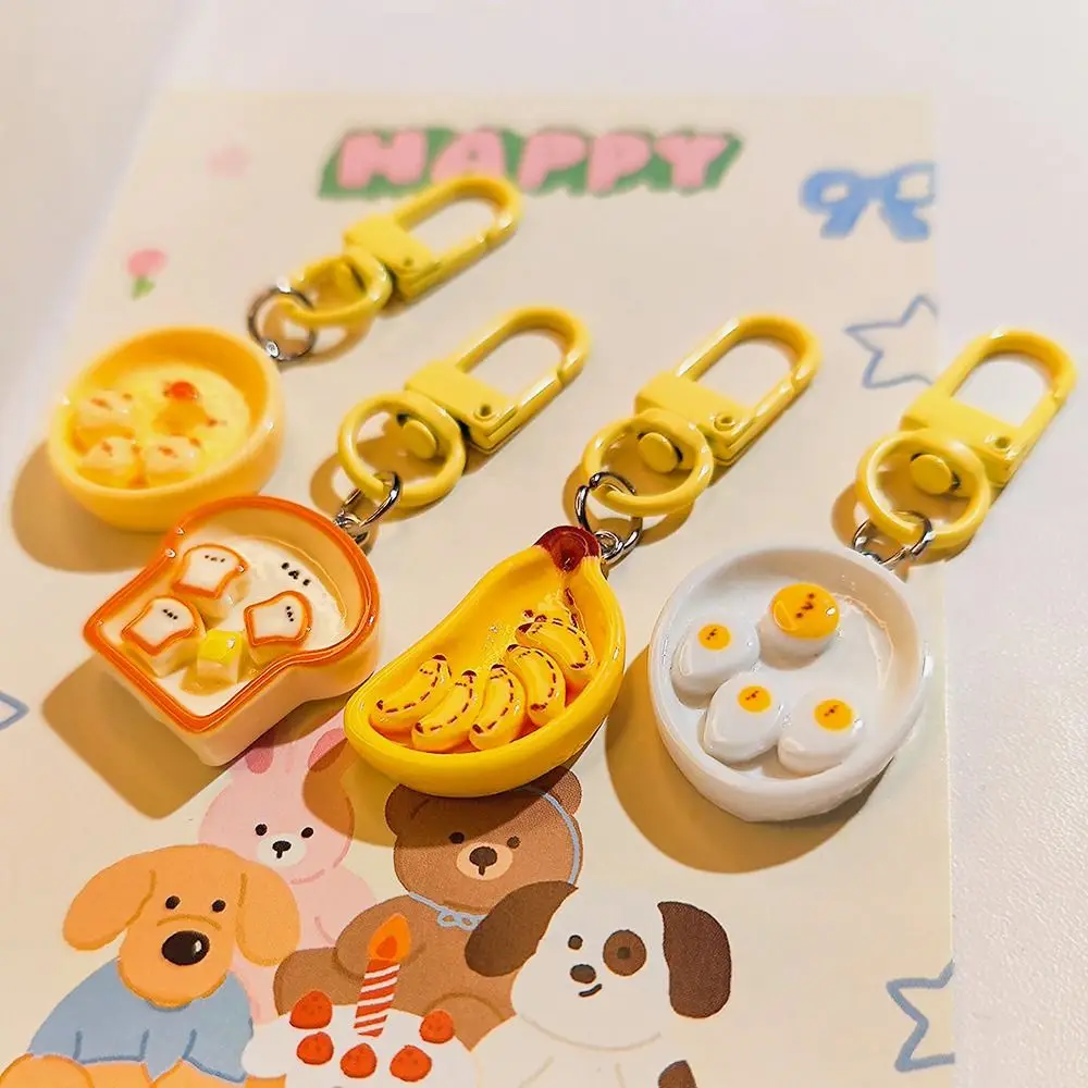 1Pc Frühstück Platte Toast Banane Schlüssel Anhänger Lanyard Spaß Simulation Lebensmittel Spielen Tasche Schlüsselbund Kreative Nette Schlüssel Ring Ornament