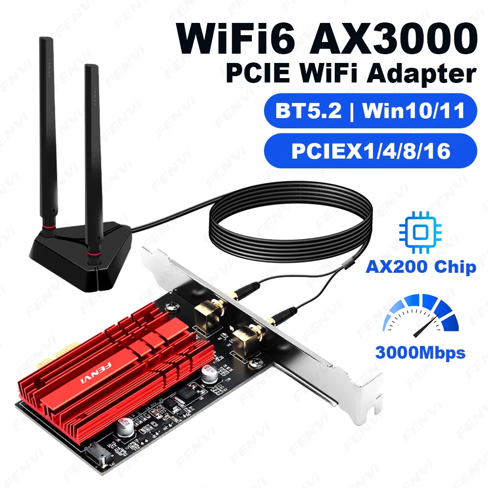 WiFi 6 3000Mbps PCIe Wifi Adapter AX200 Wireless Network Card AX3000 BT5.2 2.4/5GHz MU-MIMO 802.11ax For Win 10/11